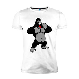 Мужская футболка премиум с принтом Злая горилла в Петрозаводске, 92% хлопок, 8% лайкра | приталенный силуэт, круглый вырез ворота, длина до линии бедра, короткий рукав | горилла | животные | злая горилла | обезьяна