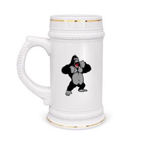 Кружка пивная с принтом Злая горилла в Петрозаводске,  керамика (Материал выдерживает высокую температуру, стоит избегать резкого перепада температур) |  объем 630 мл | горилла | животные | злая горилла | обезьяна
