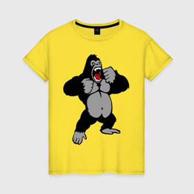 Женская футболка хлопок с принтом Злая горилла в Петрозаводске, 100% хлопок | прямой крой, круглый вырез горловины, длина до линии бедер, слегка спущенное плечо | горилла | животные | злая горилла | обезьяна