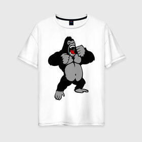 Женская футболка хлопок Oversize с принтом Злая горилла в Петрозаводске, 100% хлопок | свободный крой, круглый ворот, спущенный рукав, длина до линии бедер
 | горилла | животные | злая горилла | обезьяна