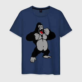 Мужская футболка хлопок с принтом Злая горилла в Петрозаводске, 100% хлопок | прямой крой, круглый вырез горловины, длина до линии бедер, слегка спущенное плечо. | Тематика изображения на принте: горилла | животные | злая горилла | обезьяна