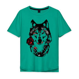 Мужская футболка хлопок Oversize с принтом Модный дизайн - Волк и Роза в Петрозаводске, 100% хлопок | свободный крой, круглый ворот, “спинка” длиннее передней части | волки | модный дизайн   волк и роза | прикольные картинки | роза | цветы