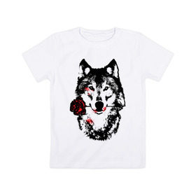 Детская футболка хлопок с принтом Модный дизайн - Волк и Роза в Петрозаводске, 100% хлопок | круглый вырез горловины, полуприлегающий силуэт, длина до линии бедер | волки | модный дизайн   волк и роза | прикольные картинки | роза | цветы