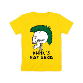 Детская футболка хлопок с принтом Punk’s Not Dead (Панки не умирают) в Петрозаводске, 100% хлопок | круглый вырез горловины, полуприлегающий силуэт, длина до линии бедер | punk’s not dead | rok | ирокез | кости | музыка | панки | панки не умирают | рок | череп