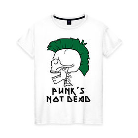 Женская футболка хлопок с принтом Punk’s Not Dead (Панки не умирают) в Петрозаводске, 100% хлопок | прямой крой, круглый вырез горловины, длина до линии бедер, слегка спущенное плечо | punk’s not dead | rok | ирокез | кости | музыка | панки | панки не умирают | рок | череп