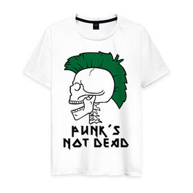Мужская футболка хлопок с принтом Punk’s Not Dead (Панки не умирают) в Петрозаводске, 100% хлопок | прямой крой, круглый вырез горловины, длина до линии бедер, слегка спущенное плечо. | punk’s not dead | rok | ирокез | кости | музыка | панки | панки не умирают | рок | череп