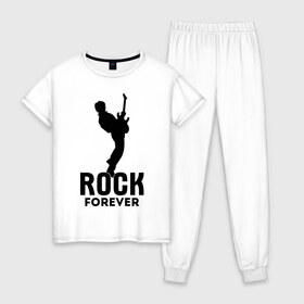 Женская пижама хлопок с принтом Rock forever в Петрозаводске, 100% хлопок | брюки и футболка прямого кроя, без карманов, на брюках мягкая резинка на поясе и по низу штанин | media	 rock forever | music | rock | музыка | музыкальные | рок