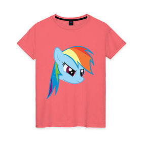 Женская футболка хлопок с принтом Rainbow Dash в Петрозаводске, 100% хлопок | прямой крой, круглый вырез горловины, длина до линии бедер, слегка спущенное плечо | my little pony | rainbow dash | дружба   это чудо | мультфильм | пони | поняши | поняшки | радуга дэш
