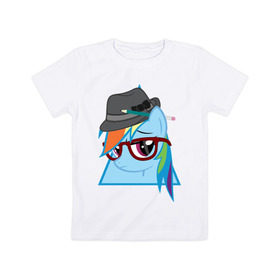 Детская футболка хлопок с принтом Rainbow Dash hipster в Петрозаводске, 100% хлопок | круглый вырез горловины, полуприлегающий силуэт, длина до линии бедер | hipster | my little pony | rainbow dash | swag | дружба   это чудо | мультфильм | пони | поняши | поняшки | радуга дэш | сваг | свэг