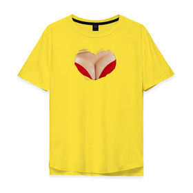 Мужская футболка хлопок Oversize с принтом Бюст - сердечко в Петрозаводске, 100% хлопок | свободный крой, круглый ворот, “спинка” длиннее передней части | body | heart | woman body | голое тело | женское тело | подарок жене | тело