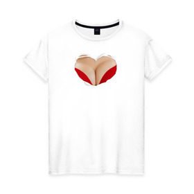 Женская футболка хлопок с принтом Бюст - сердечко в Петрозаводске, 100% хлопок | прямой крой, круглый вырез горловины, длина до линии бедер, слегка спущенное плечо | Тематика изображения на принте: body | heart | woman body | голое тело | женское тело | подарок жене | тело