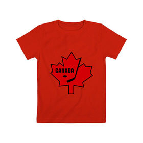 Детская футболка хлопок с принтом Canada hockey (Канадский хоккей) в Петрозаводске, 100% хлопок | круглый вырез горловины, полуприлегающий силуэт, длина до линии бедер | canada hockey | калиновый лист | канадский хоккей | спорт | хоккей