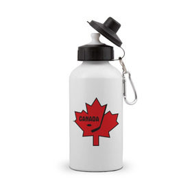 Бутылка спортивная с принтом Canada hockey (Канадский хоккей) в Петрозаводске, металл | емкость — 500 мл, в комплекте две пластиковые крышки и карабин для крепления | canada hockey | калиновый лист | канадский хоккей | спорт | хоккей