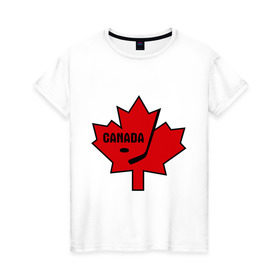 Женская футболка хлопок с принтом Canada hockey (Канадский хоккей) в Петрозаводске, 100% хлопок | прямой крой, круглый вырез горловины, длина до линии бедер, слегка спущенное плечо | canada hockey | калиновый лист | канадский хоккей | спорт | хоккей