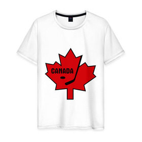Мужская футболка хлопок с принтом Canada hockey (Канадский хоккей) в Петрозаводске, 100% хлопок | прямой крой, круглый вырез горловины, длина до линии бедер, слегка спущенное плечо. | canada hockey | калиновый лист | канадский хоккей | спорт | хоккей