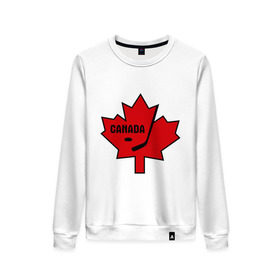 Женский свитшот хлопок с принтом Canada hockey (Канадский хоккей) в Петрозаводске, 100% хлопок | прямой крой, круглый вырез, на манжетах и по низу широкая трикотажная резинка  | canada hockey | калиновый лист | канадский хоккей | спорт | хоккей