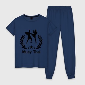 Женская пижама хлопок с принтом Muay Thai (Тайский бокс) в Петрозаводске, 100% хлопок | брюки и футболка прямого кроя, без карманов, на брюках мягкая резинка на поясе и по низу штанин | muay thai | бокс | спорт | тайский бокс
