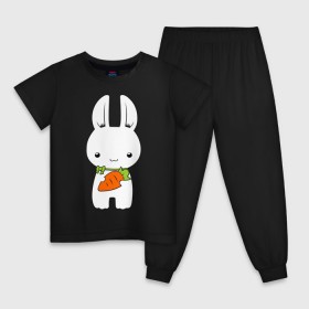 Детская пижама хлопок с принтом Зайчик с морковкой в Петрозаводске, 100% хлопок |  брюки и футболка прямого кроя, без карманов, на брюках мягкая резинка на поясе и по низу штанин
 | Тематика изображения на принте: белый кролик | животные | зайчик | зайчик с морковкой | морковь