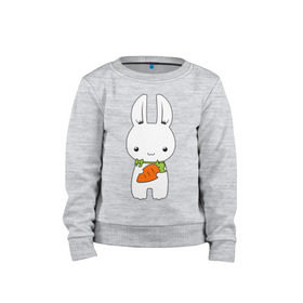Детский свитшот хлопок с принтом Зайчик с морковкой в Петрозаводске, 100% хлопок | круглый вырез горловины, эластичные манжеты, пояс и воротник | белый кролик | животные | зайчик | зайчик с морковкой | морковь