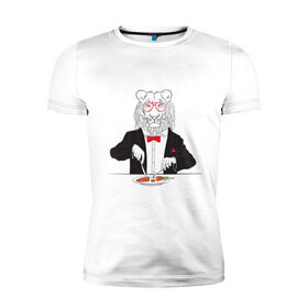 Мужская футболка премиум с принтом Лев вегетарианец в Петрозаводске, 92% хлопок, 8% лайкра | приталенный силуэт, круглый вырез ворота, длина до линии бедра, короткий рукав | Тематика изображения на принте: еда | животные | лев | лев вегетарианец | очки | прикольные картинки | хипстер