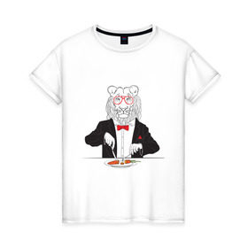 Женская футболка хлопок с принтом Лев вегетарианец в Петрозаводске, 100% хлопок | прямой крой, круглый вырез горловины, длина до линии бедер, слегка спущенное плечо | еда | животные | лев | лев вегетарианец | очки | прикольные картинки | хипстер