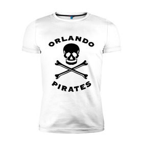 Мужская футболка премиум с принтом Orlando pirates Орландо Пираты в Петрозаводске, 92% хлопок, 8% лайкра | приталенный силуэт, круглый вырез ворота, длина до линии бедра, короткий рукав | Тематика изображения на принте: orlando pirates | кости | орландо пираты | спорт | футбол | череп