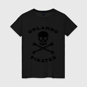 Женская футболка хлопок с принтом Orlando pirates Орландо Пираты в Петрозаводске, 100% хлопок | прямой крой, круглый вырез горловины, длина до линии бедер, слегка спущенное плечо | orlando pirates | кости | орландо пираты | спорт | футбол | череп