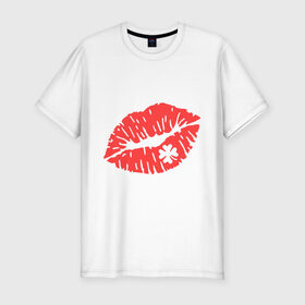 Мужская футболка премиум с принтом Поцелуй на удачу в Петрозаводске, 92% хлопок, 8% лайкра | приталенный силуэт, круглый вырез ворота, длина до линии бедра, короткий рукав | губы | клевер | поцелуй | поцелуй на удачу