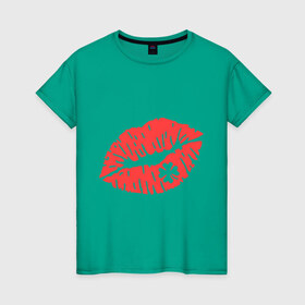 Женская футболка хлопок с принтом Поцелуй на удачу в Петрозаводске, 100% хлопок | прямой крой, круглый вырез горловины, длина до линии бедер, слегка спущенное плечо | губы | клевер | поцелуй | поцелуй на удачу
