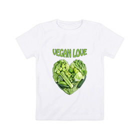 Детская футболка хлопок с принтом Вегетарианцы - Я никого не ем! в Петрозаводске, 100% хлопок | круглый вырез горловины, полуприлегающий силуэт, длина до линии бедер | vegan | вегетарианцы | капуста | луг | овощи | я никого не ем | яблоко