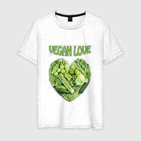 Мужская футболка хлопок с принтом Вегетарианцы - Я никого не ем! в Петрозаводске, 100% хлопок | прямой крой, круглый вырез горловины, длина до линии бедер, слегка спущенное плечо. | Тематика изображения на принте: vegan | вегетарианцы | капуста | луг | овощи | я никого не ем | яблоко