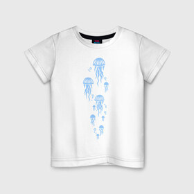 Детская футболка хлопок с принтом Медузы в Петрозаводске, 100% хлопок | круглый вырез горловины, полуприлегающий силуэт, длина до линии бедер | Тематика изображения на принте: животные | медузы | море