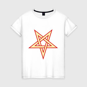 Женская футболка хлопок с принтом Звезда пентограмма в Петрозаводске, 100% хлопок | прямой крой, круглый вырез горловины, длина до линии бедер, слегка спущенное плечо | дьяволы | звезда пентограмма | монстры | привидения | свет