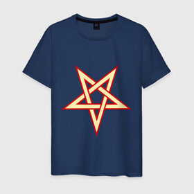Мужская футболка хлопок с принтом Звезда пентограмма в Петрозаводске, 100% хлопок | прямой крой, круглый вырез горловины, длина до линии бедер, слегка спущенное плечо. | дьяволы | звезда пентограмма | монстры | привидения | свет