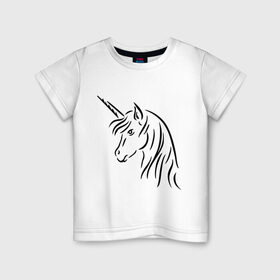 Детская футболка хлопок с принтом Единорог в Петрозаводске, 100% хлопок | круглый вырез горловины, полуприлегающий силуэт, длина до линии бедер | unicorn | единорог | животные | лошадь | рог