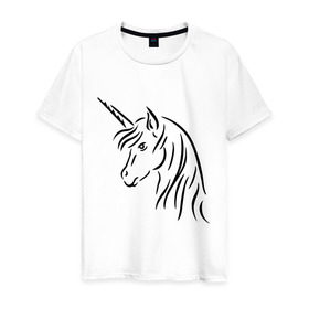 Мужская футболка хлопок с принтом Единорог в Петрозаводске, 100% хлопок | прямой крой, круглый вырез горловины, длина до линии бедер, слегка спущенное плечо. | unicorn | единорог | животные | лошадь | рог