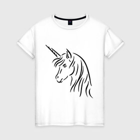 Женская футболка хлопок с принтом Единорог в Петрозаводске, 100% хлопок | прямой крой, круглый вырез горловины, длина до линии бедер, слегка спущенное плечо | unicorn | единорог | животные | лошадь | рог