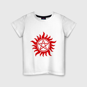 Детская футболка хлопок с принтом Огненная пентограмма в Петрозаводске, 100% хлопок | круглый вырез горловины, полуприлегающий силуэт, длина до линии бедер | звезда | монстры | огненная пентограмма | привидения и дьяволы | прикольные картинки