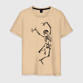 Мужская футболка хлопок с принтом Танцующий скелет в Петрозаводске, 100% хлопок | прямой крой, круглый вырез горловины, длина до линии бедер, слегка спущенное плечо. | кости | танец | танцующий скелет | черепа