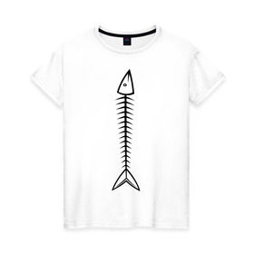 Женская футболка хлопок с принтом Рыбная кость в Петрозаводске, 100% хлопок | прямой крой, круглый вырез горловины, длина до линии бедер, слегка спущенное плечо | кость | рыба | рыбная кость | селедка