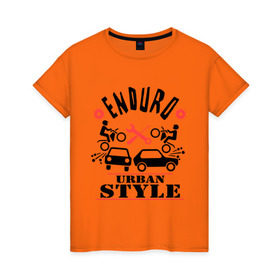 Женская футболка хлопок с принтом enduro urban style в Петрозаводске, 100% хлопок | прямой крой, круглый вырез горловины, длина до линии бедер, слегка спущенное плечо | enduro urban style | автомобильные | город | мотоциклы | стиль