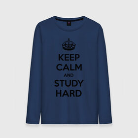 Мужской лонгслив хлопок с принтом Keep calm and study hard в Петрозаводске, 100% хлопок |  | keep calm and study hard | студенческие | учиться | школа