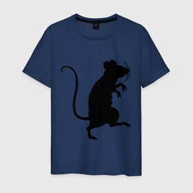 Мужская футболка хлопок с принтом Силуэт крысы в Петрозаводске, 100% хлопок | прямой крой, круглый вырез горловины, длина до линии бедер, слегка спущенное плечо. | животные | крыса | мышь | силуэт крысы | хомяк