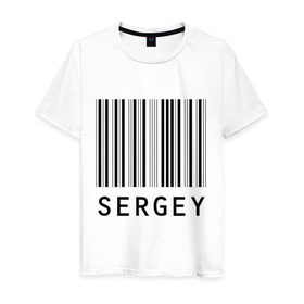 Мужская футболка хлопок с принтом Сергей (штрихкод) в Петрозаводске, 100% хлопок | прямой крой, круглый вырез горловины, длина до линии бедер, слегка спущенное плечо. | имена | серега | серый | штрихкод