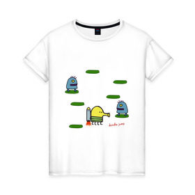 Женская футболка хлопок с принтом Doodle Jump в Петрозаводске, 100% хлопок | прямой крой, круглый вырез горловины, длина до линии бедер, слегка спущенное плечо | doodle jump | дудл жамп | игры | мобильные игры