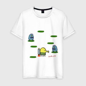 Мужская футболка хлопок с принтом Doodle Jump в Петрозаводске, 100% хлопок | прямой крой, круглый вырез горловины, длина до линии бедер, слегка спущенное плечо. | doodle jump | дудл жамп | игры | мобильные игры