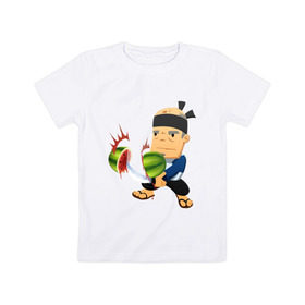 Детская футболка хлопок с принтом Fruit Ninja в Петрозаводске, 100% хлопок | круглый вырез горловины, полуприлегающий силуэт, длина до линии бедер | fruit ninja | игры | мобильные игры | ниньзя | фруктовый ниньзя | фрукты