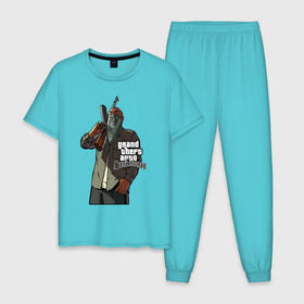 Мужская пижама хлопок с принтом GTA San Andreas в Петрозаводске, 100% хлопок | брюки и футболка прямого кроя, без карманов, на брюках мягкая резинка на поясе и по низу штанин
 | gta | gta san andreas | gtasa | мобильные игры
