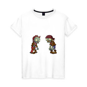 Женская футболка хлопок с принтом Зомби против Растений в Петрозаводске, 100% хлопок | прямой крой, круглый вырез горловины, длина до линии бедер, слегка спущенное плечо | зомби