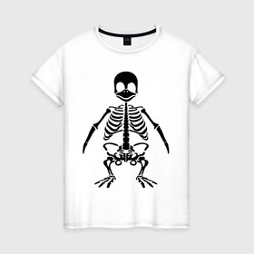 Женская футболка хлопок с принтом Пингвин скелет в Петрозаводске, 100% хлопок | прямой крой, круглый вырез горловины, длина до линии бедер, слегка спущенное плечо | пингвин | скелет